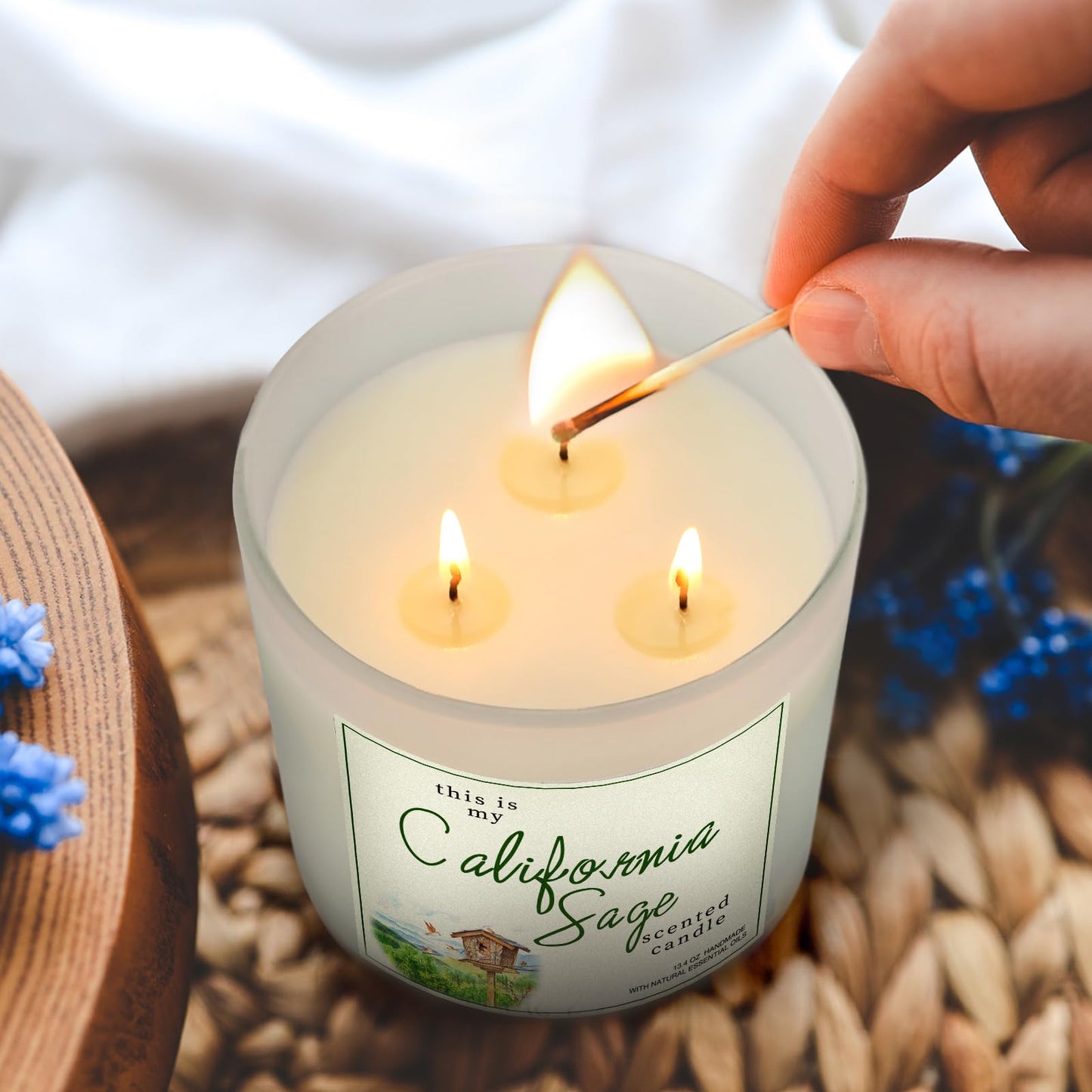Candles for Home Scented, 3 Pack 3 Wick Large Jar Soy Candle, Bath and Body Works Candles，40.2 oz 300 Hour Long Lasting Candles,Lavender & Sage & Apple Cinnamon Aromatherapy Candle Gift Set