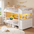 Twin Over Twin Bunk Bed with 6 Storage Drawers & 3 Boxes, Dual Side Shelves, Twin Bunk Beds for Kids with LED Lights and Charging Station, Heavy Duty Metal Bunk Bed with Safety Guardrail and Ladder