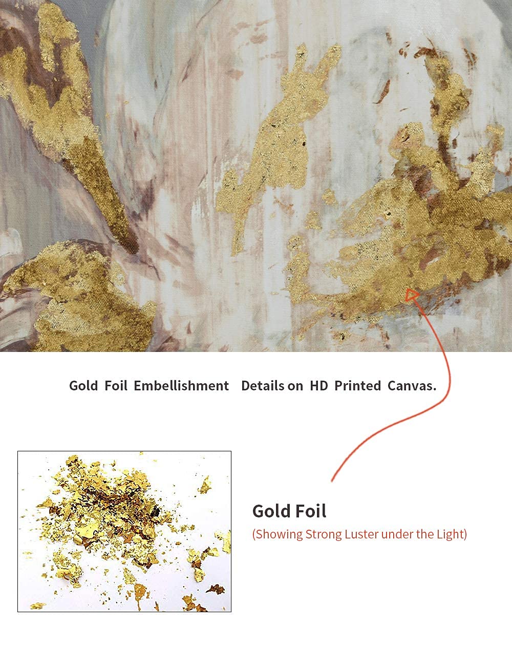 Goldfoilart Floral Wall Art Gold Pictures of White Flower Canvas with Gold Foil Embellishment Paintings Textured Poster Framed Artwork for Living Room Bedroom Office Decorations 24" x 24"