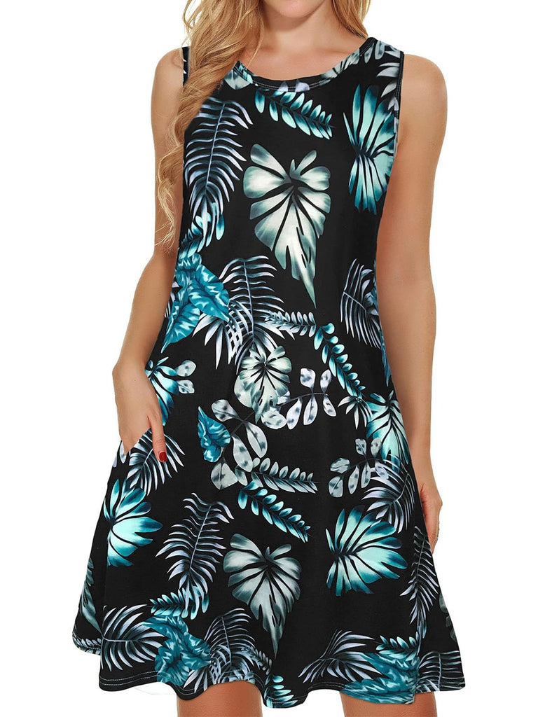 Yellow Dresses for Women Summer Beach Sleeveless Sundress Pockets Swing Casual Loose Tshirt Dress(Floral,L)