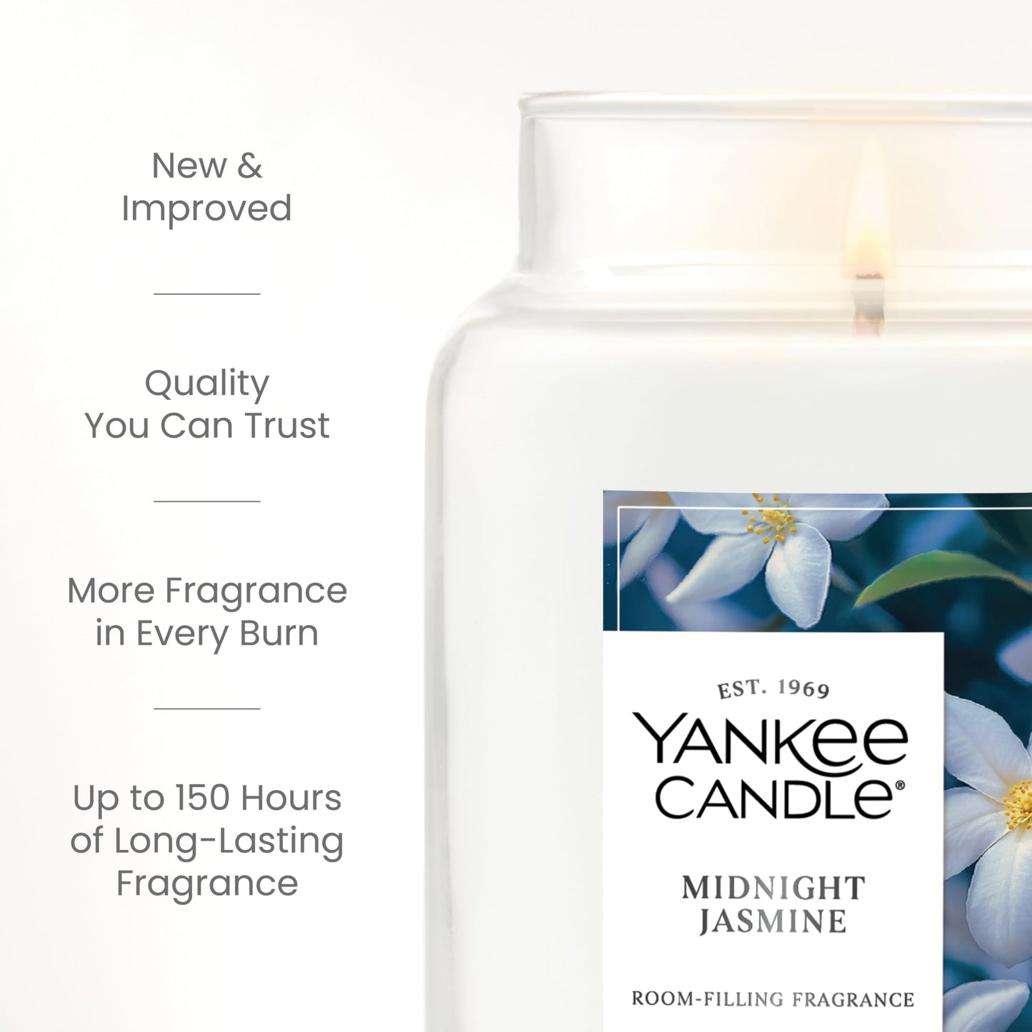 Yankee Candle Midnight Jasmine, Scented Candle, 22oz Large Jar with up to 150 Hour Burn Time, Giftable