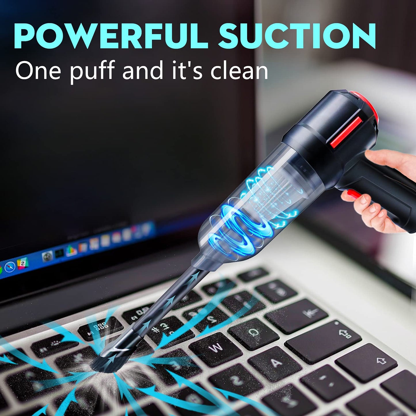 PeroBuno 3-in-1 Computer Vacuum Cleaner - Air Duster - for Keyboard Cleaning - Cordless Canned Air - Powerful 45000RPM - Energy-Efficient - Compressed Air