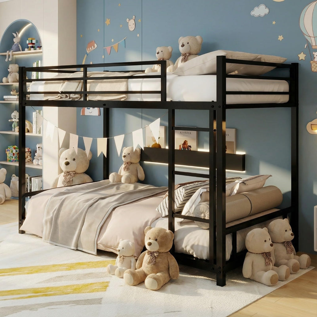 Havora Heavy-Duty Metal Twin Over Twin Bunk Bed Frame, Low 53.9” Quiet Steel Design for Kids & Teens, 400 lbs Each Bunk with 12.8” Full-Length Guardrails, Wide Ladder, No Box Spring Needed, Black