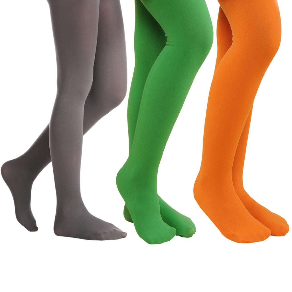 EVERSWE 3 Pairs Pack Girls Microfiber Tights Multiple Colors (Clover Green/Orange/Grey, 2-4)