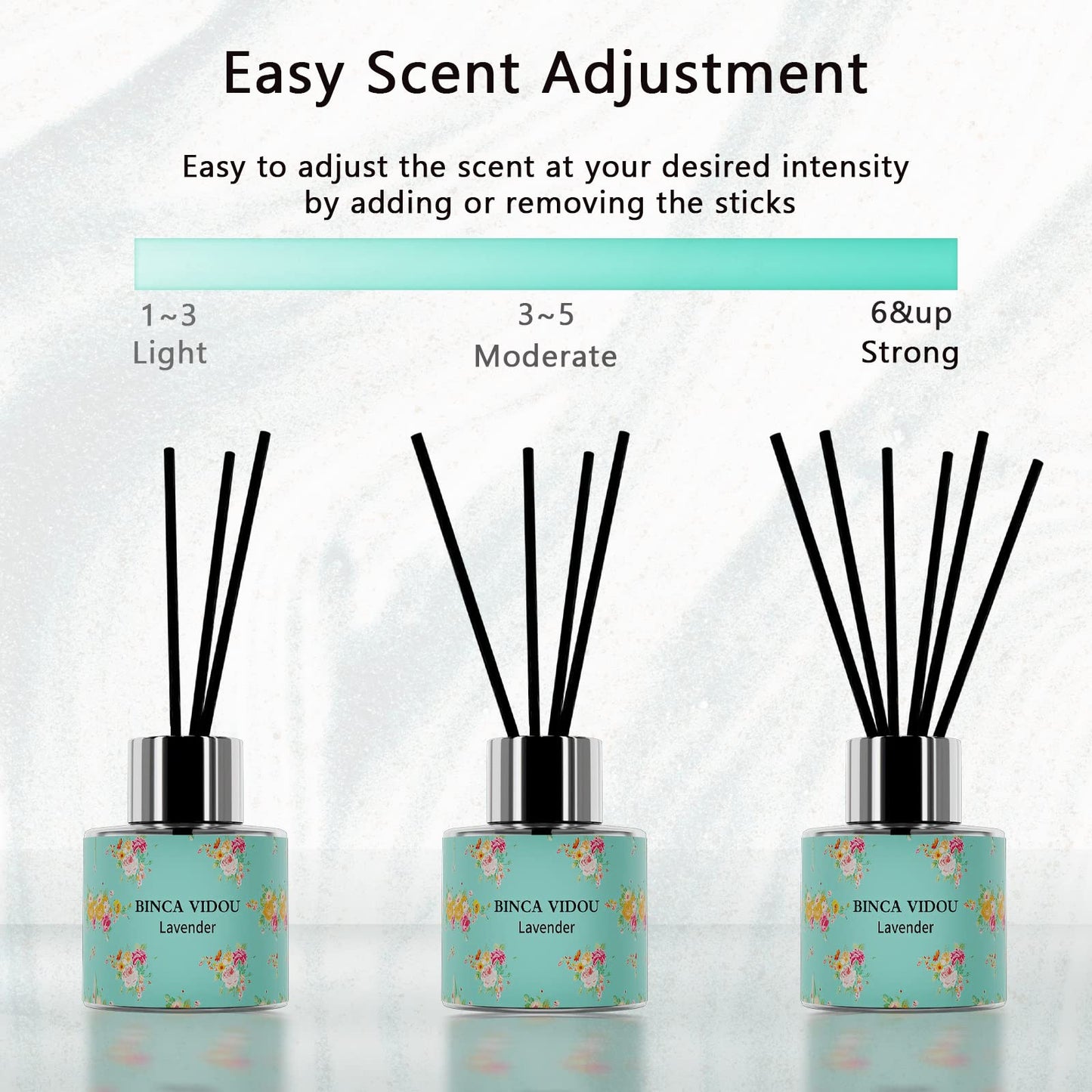 Binca Vidou Reed Diffuser Set of 3, Lavender Rose Vanilla Oil Reed Diffusers for Bedroom Living Room Office Aromatherapy Oil Reed Diffuser for Gift & Stress Relief 50ml x 3