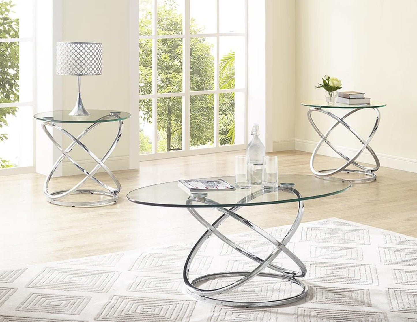 Bernards Atomic 3 Pk Metal Set Occasional Tables, Silver