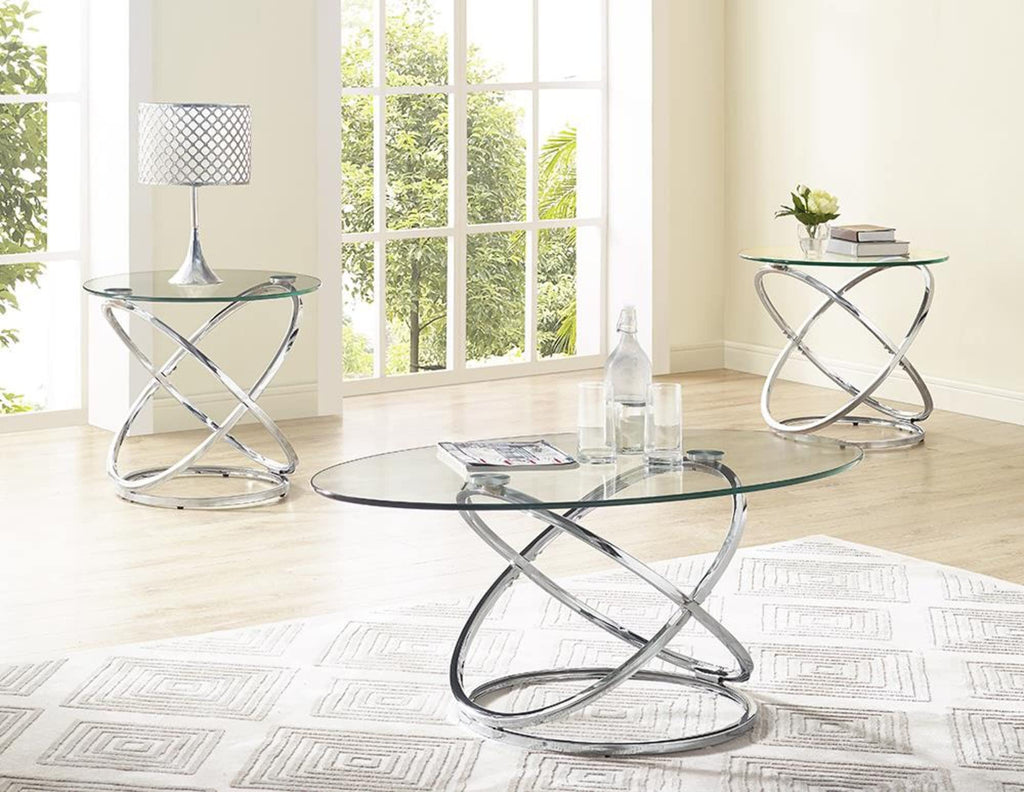 Bernards Atomic 3 Pk Metal Set Occasional Tables, Silver