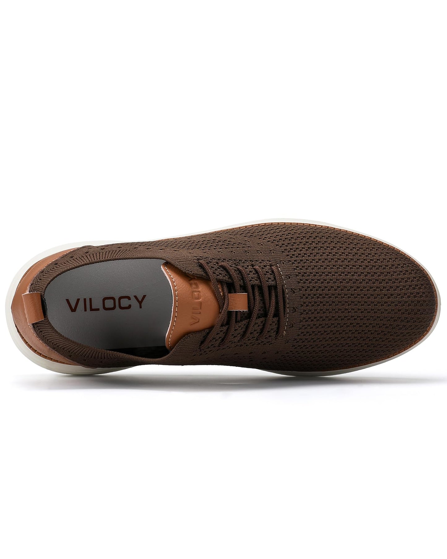 VILOCY Men's Dress Sneakers Oxfords Casual Business Shoes Lace Up Lightweight Walking Knit Mesh Fashion Sneakers Brown, EU45