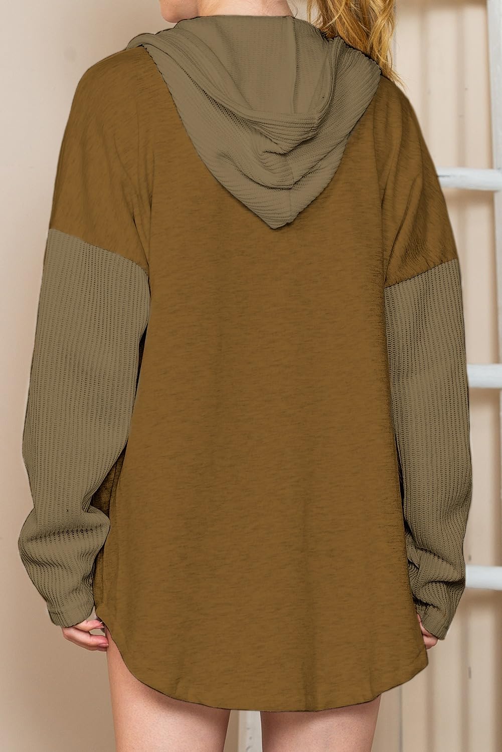 SHEWIN Women's Oversized Sweatshirts for Women Loose Fit Casual Long Sleeve Button Lightweight Hoodies Fall Outfits Women Trendy,US 4-6(S),Brown
