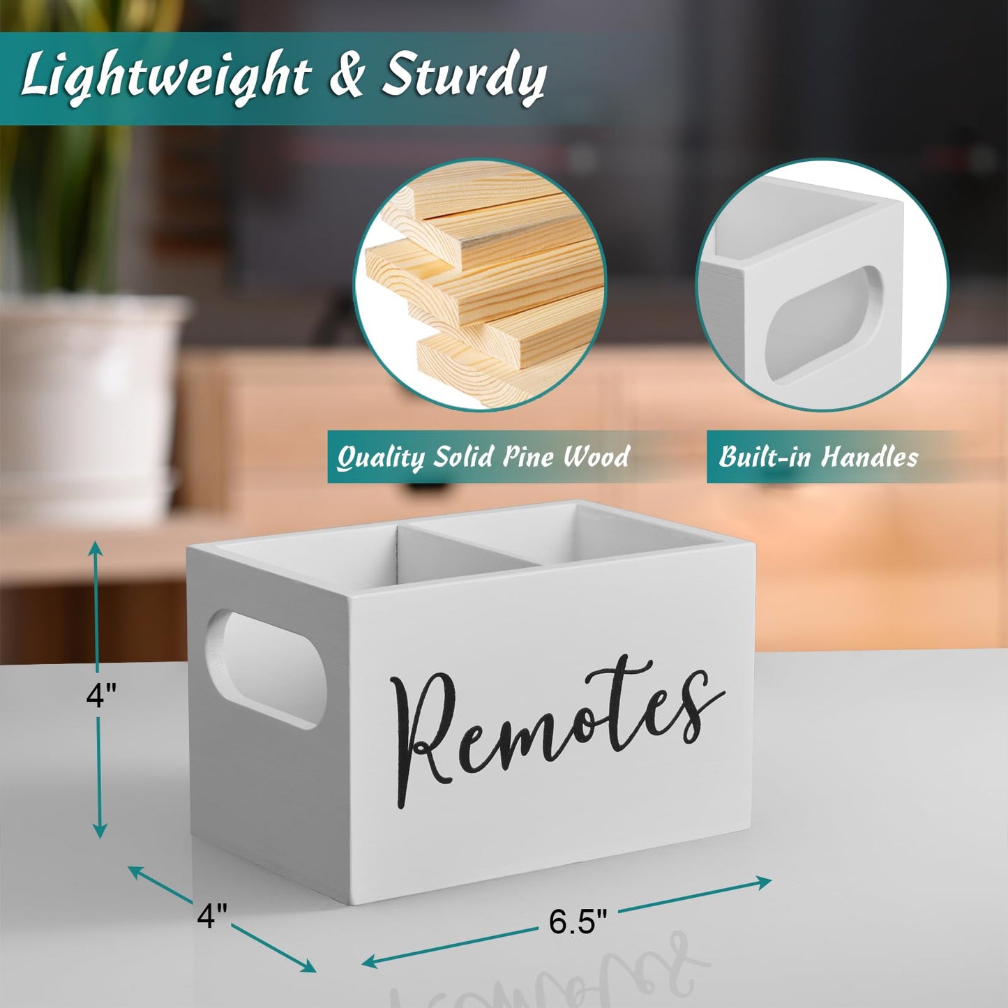 DRASTAR Remote Control Holder, TV Remote Holder, Remote Organizer Caddy for Table, Wooden Remote Box for Nightstand, Bedside Caddy, White