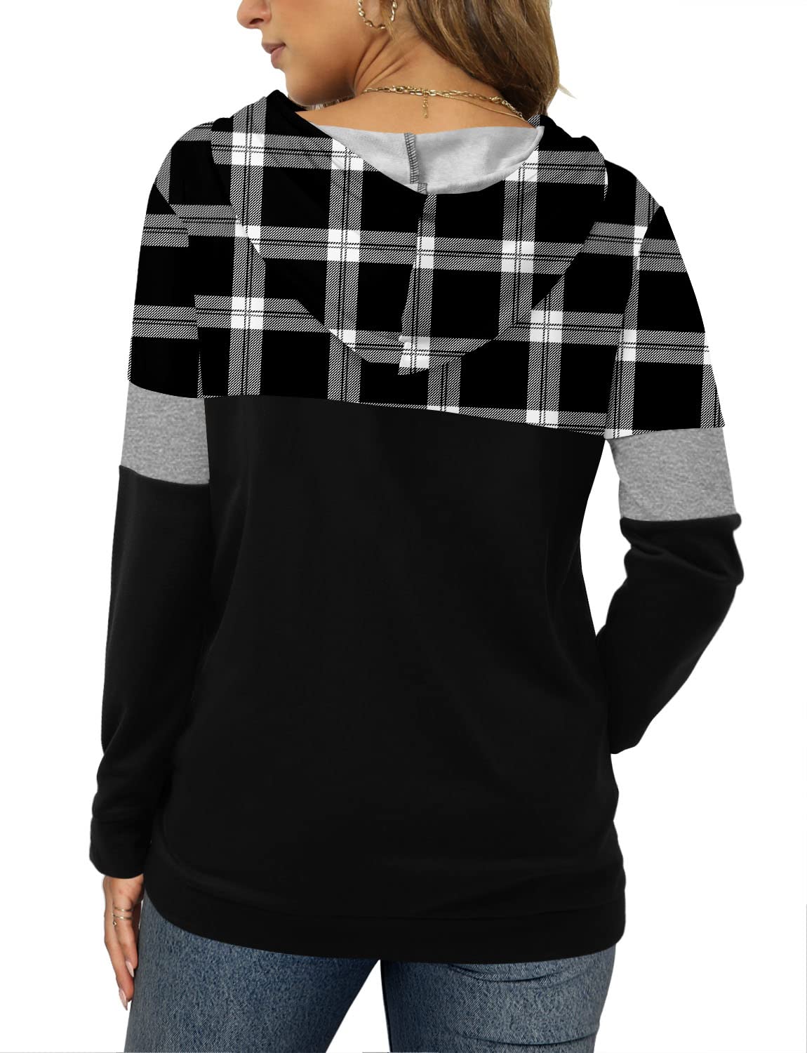 Angerella Buffalo Plaid Shirt Womens Long Sleeve Christmas Hoodies Lightweight Hoody Sweatshirt Fall Tops Blouses L