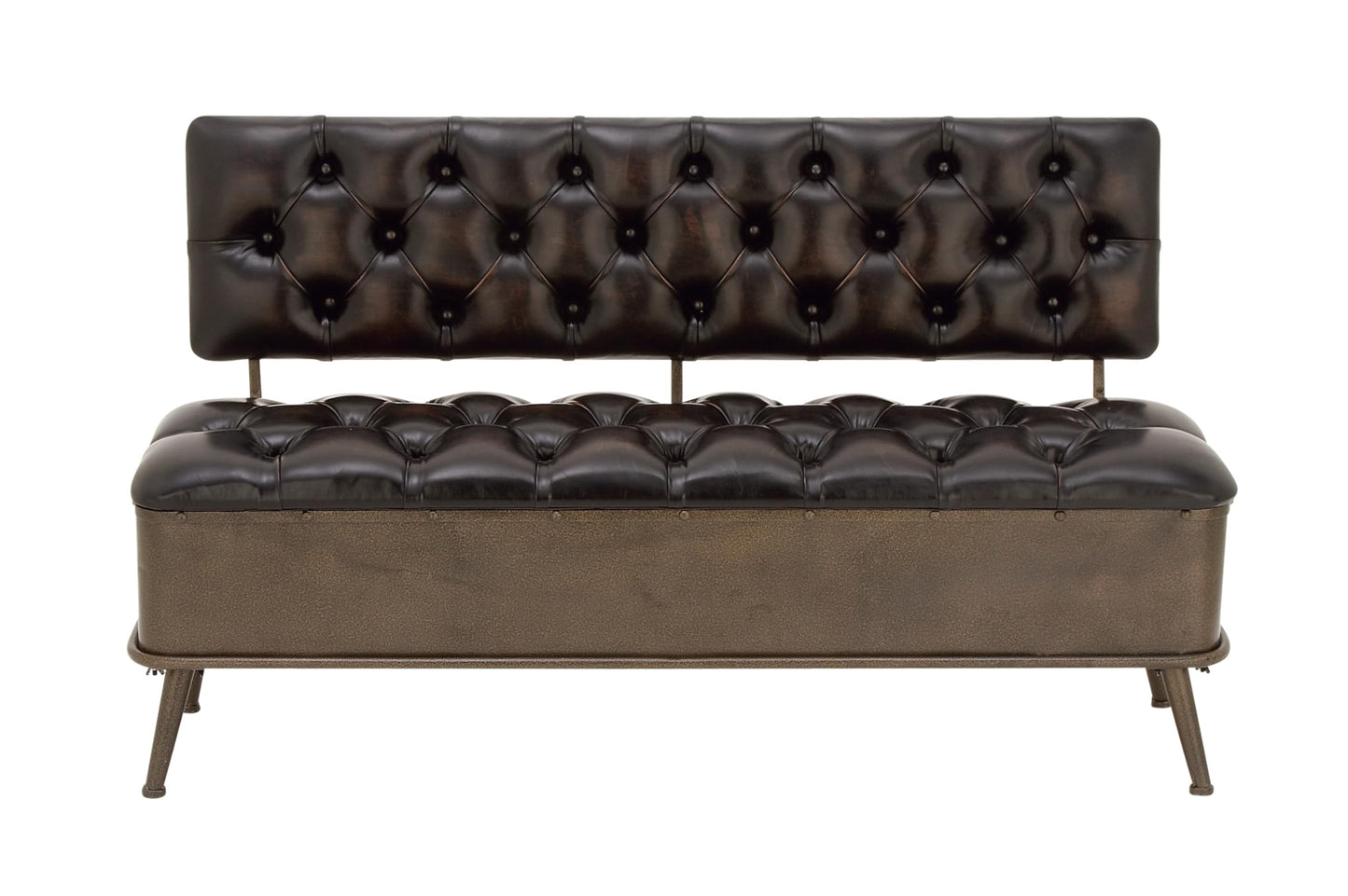 Deco 79 Metal Room Storage Bench Entryway Bench with Tufted Faux Leather, Bench 54" x 19" x 31", Bronze