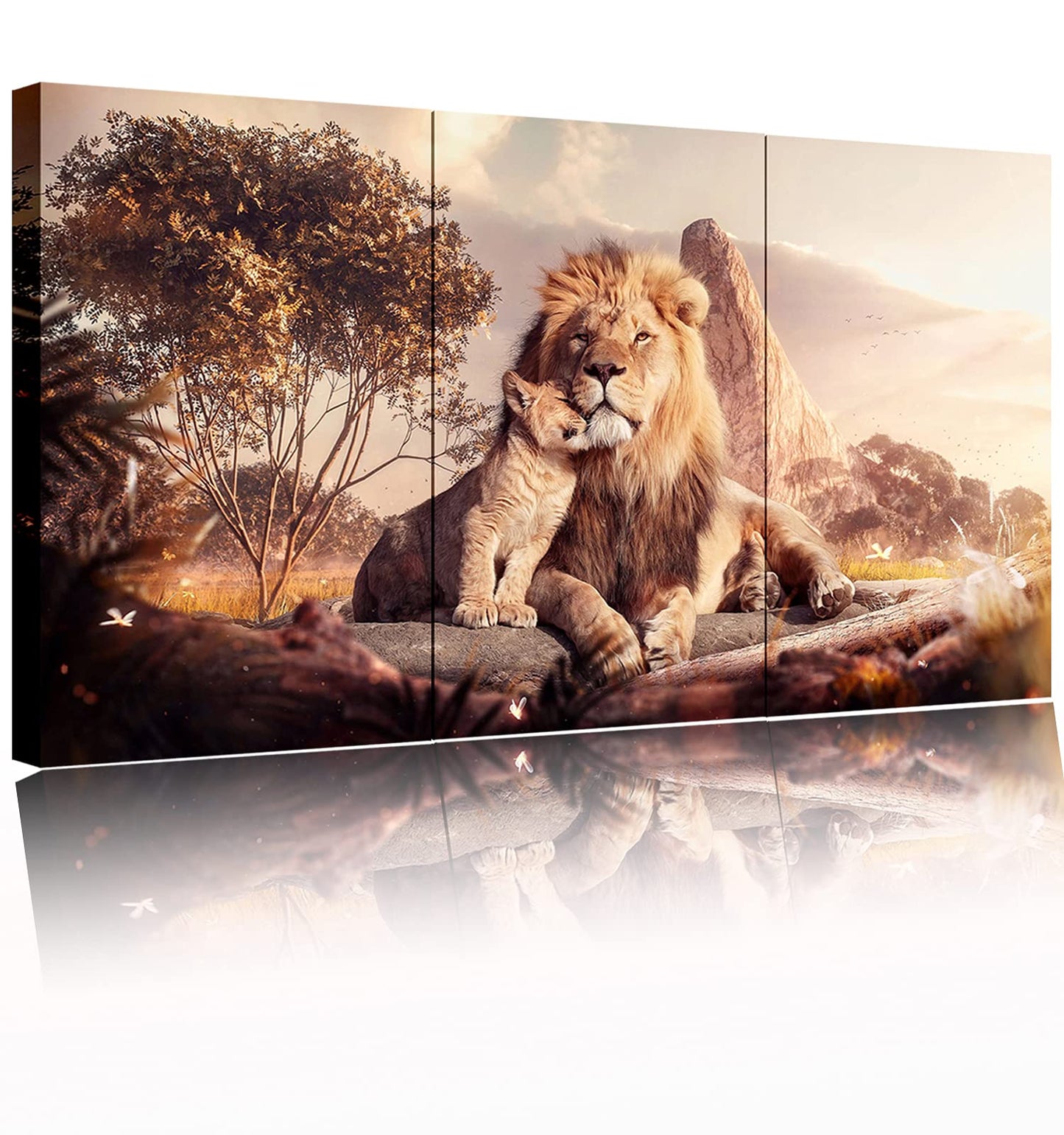 Animal Lion Large Size Framed Canvas Prints Wall Art for Living Room Bedroom Home Decor Modern Abstract Family Paternal Love Theme Posters Painting Pictures for Walls Ready to Hang Father's Gift