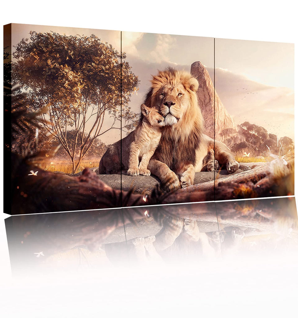 Animal Lion Large Size Framed Canvas Prints Wall Art for Living Room Bedroom Home Decor Modern Abstract Family Paternal Love Theme Posters Painting Pictures for Walls Ready to Hang Father's Gift