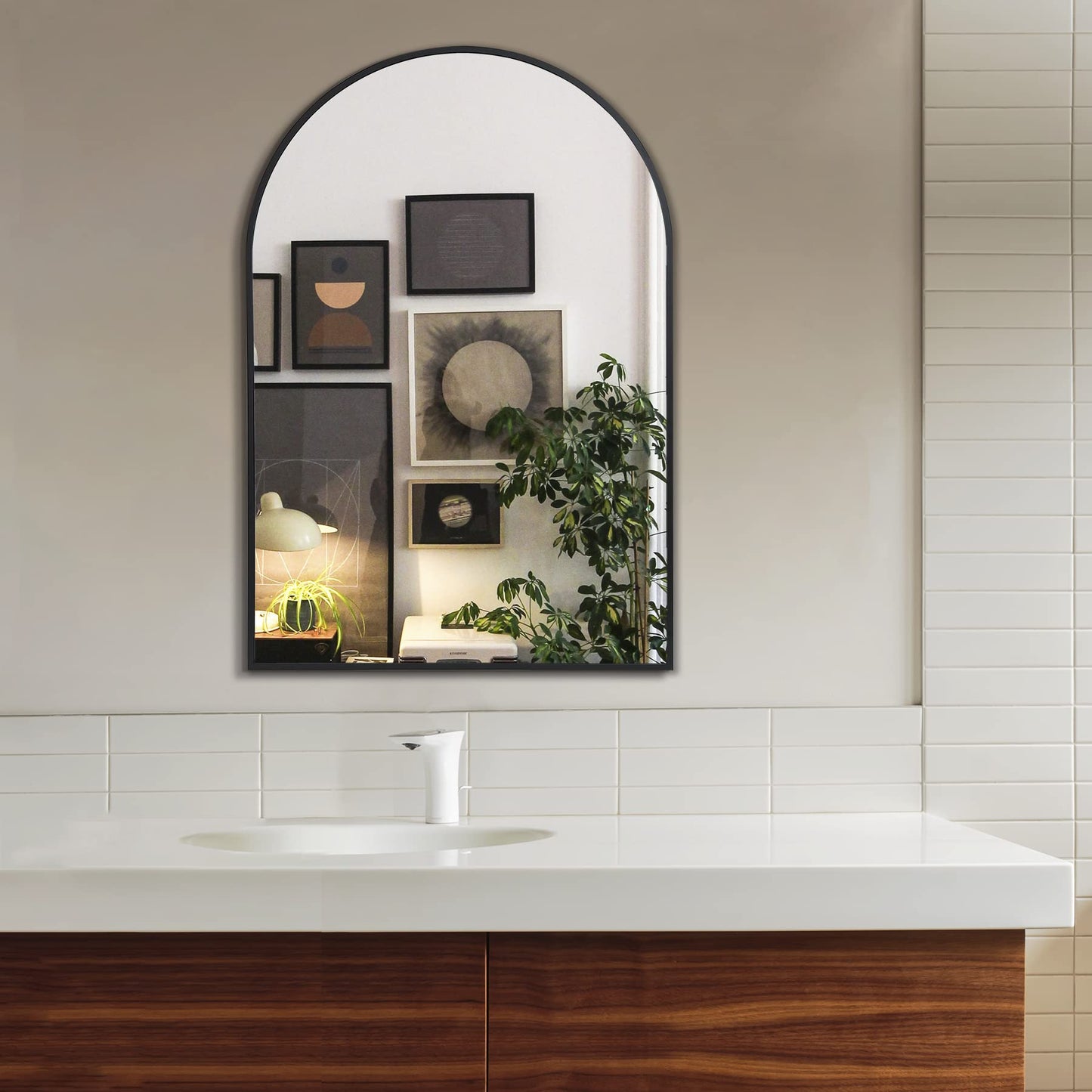 Arched Wall Mirror for Bathroom,Mirrors for Wall,24''x36'',Vanity Mirror for Bedroom Dresser, Entryway, Living Room, Metal Frame (36''x24'',Black)