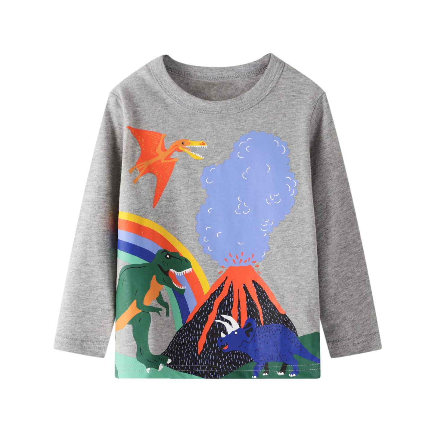 HILEELANG Toddler Kids Boy Long Sleeve Top Tee Shirt Basic Cotton Casual Dinosaur T-Shirt Winter Undershirt 4T