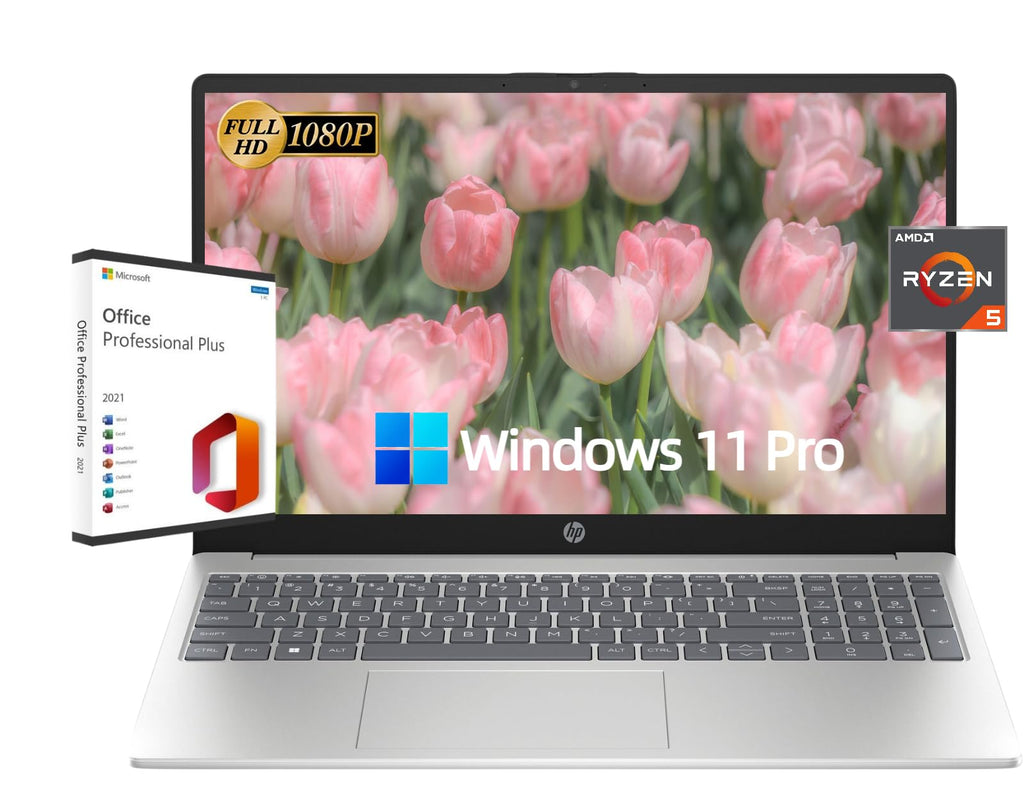 HP 15.6-inch Laptop Computer for Business - Windows 11 Pro, with Microsoft Office Lifetime License, FHD Display, AMD Ryzen 5-7520U, 16GB LPDDR5 RAM, 256GB SSD, Webcam, Wi-Fi 6, Fast Charge