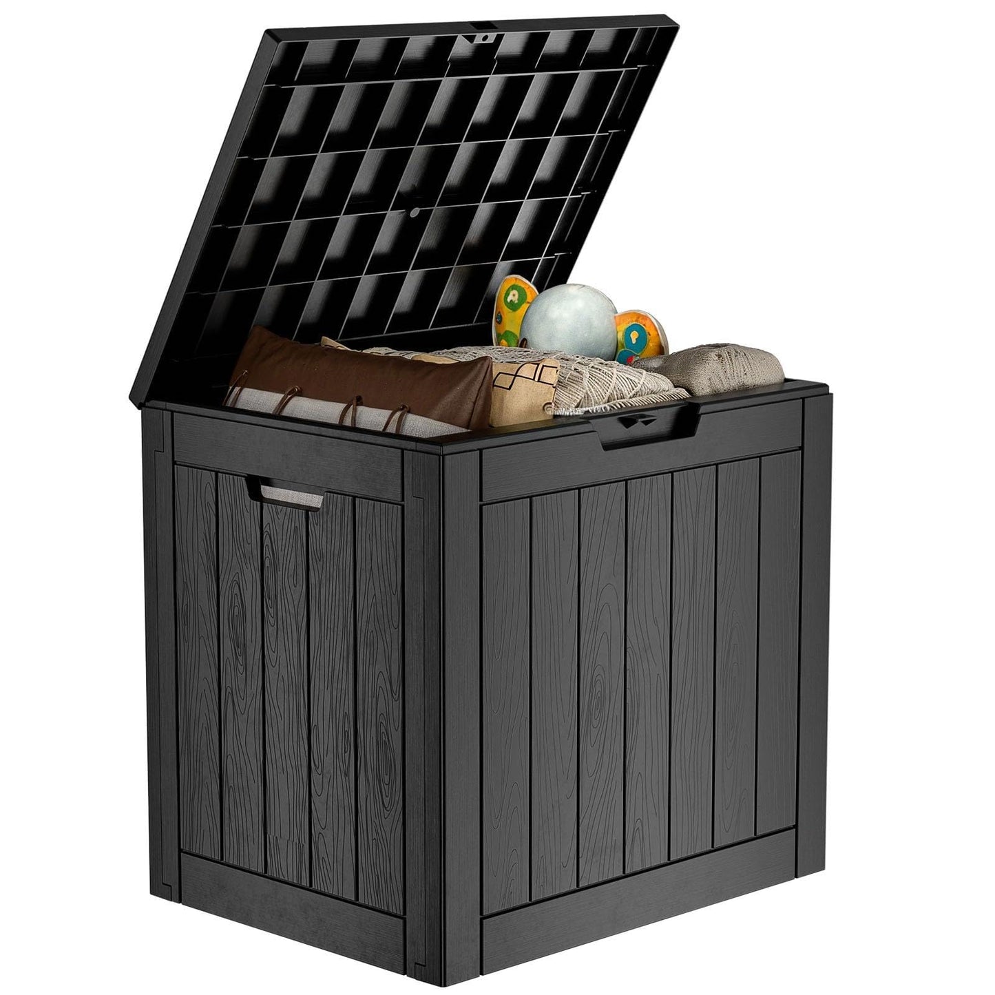 MAIUSCOLI 30 Gallon Outdoor Deck Box,Storage Lockable Waterproof Patio Furniture,Garden Tools,Cushions,Pool Accessories Outside Storage Resin Box(Black)