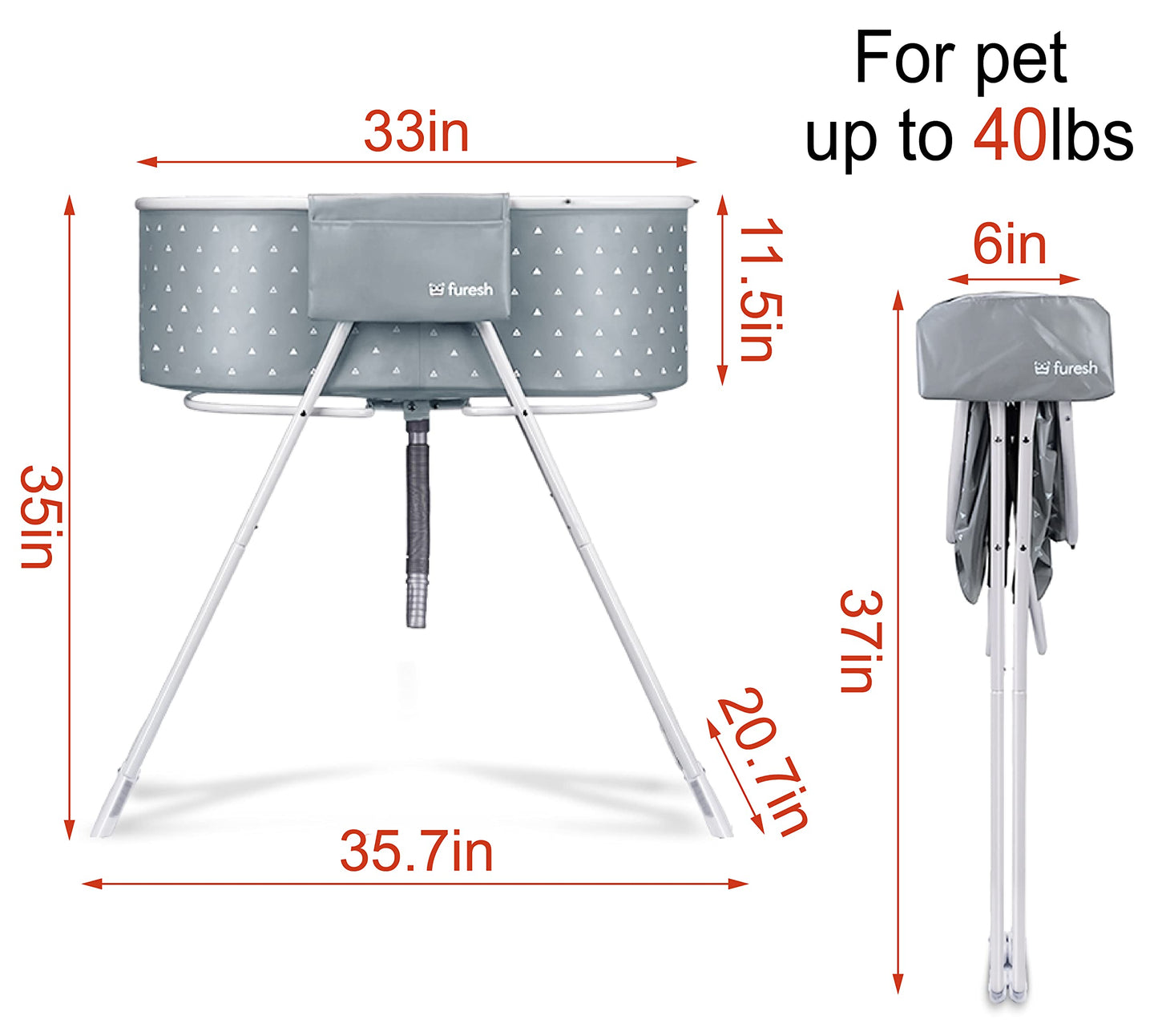 Furesh Insider Dog Bath Tub and Wash Station for Bathing Shower and Grooming, Elevated Foldable and Portable, Indoor and Outdoor, for Small and Medium Size Dogs, Cats and Other Pet (Gray)