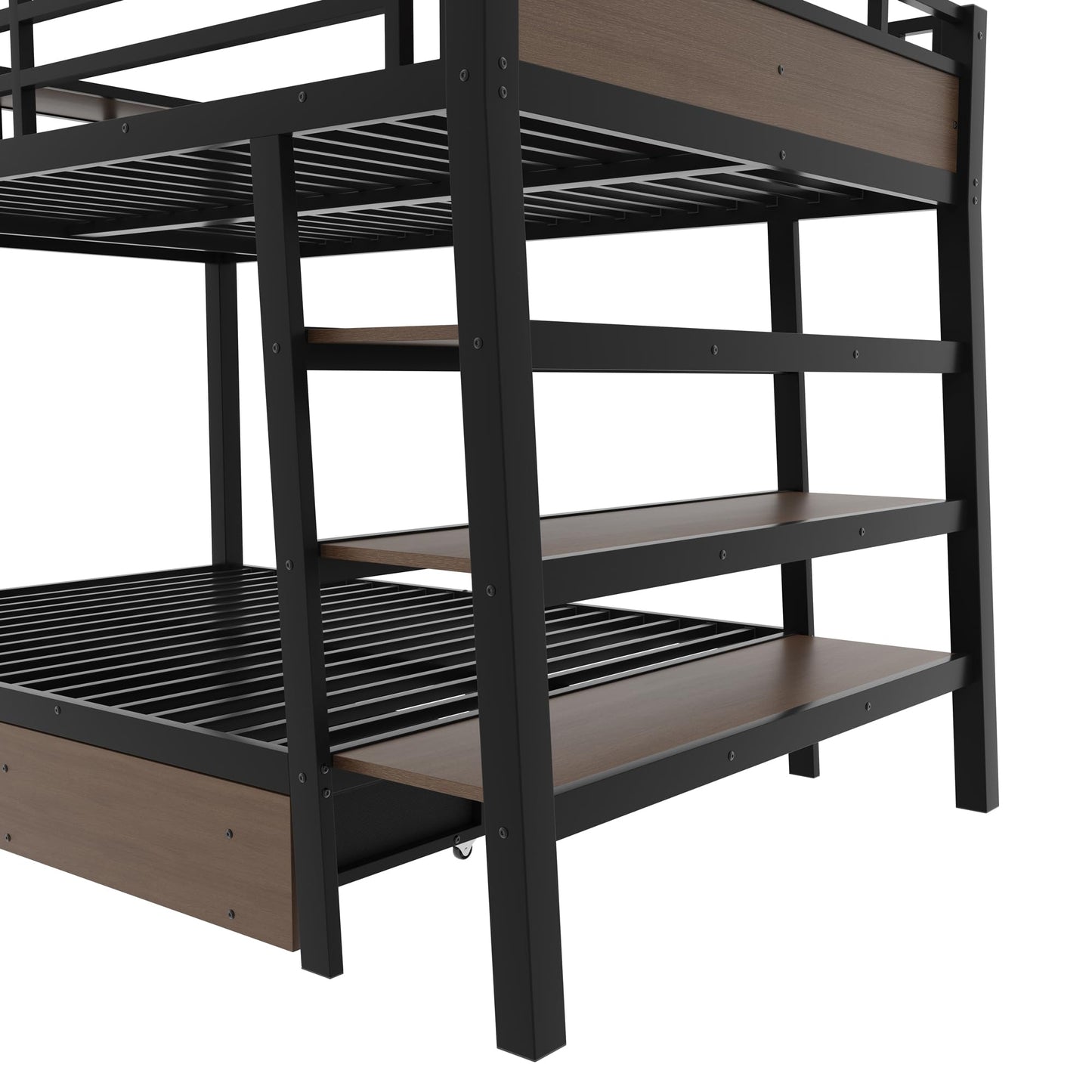 Bellemave Full Size Bunk Bed with Storage Drawers and 3-Tier Shelves, Full Bunk Bed with Charging Station and Lights, Heavy Duty Metal Bunk Beds for Teen, Adults