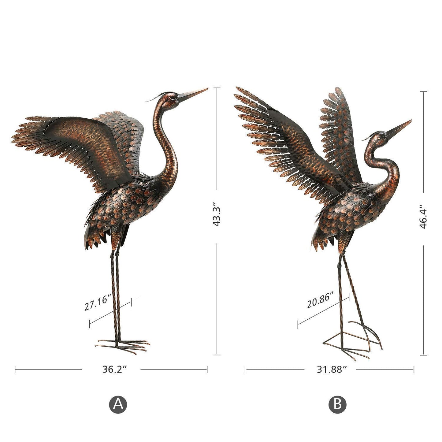 chisheen Garden Statue Outdoor Metal Heron Crane Yard Art Sculpture for Lawn Patio Backyard Decoration,46 inch (2-Pack)