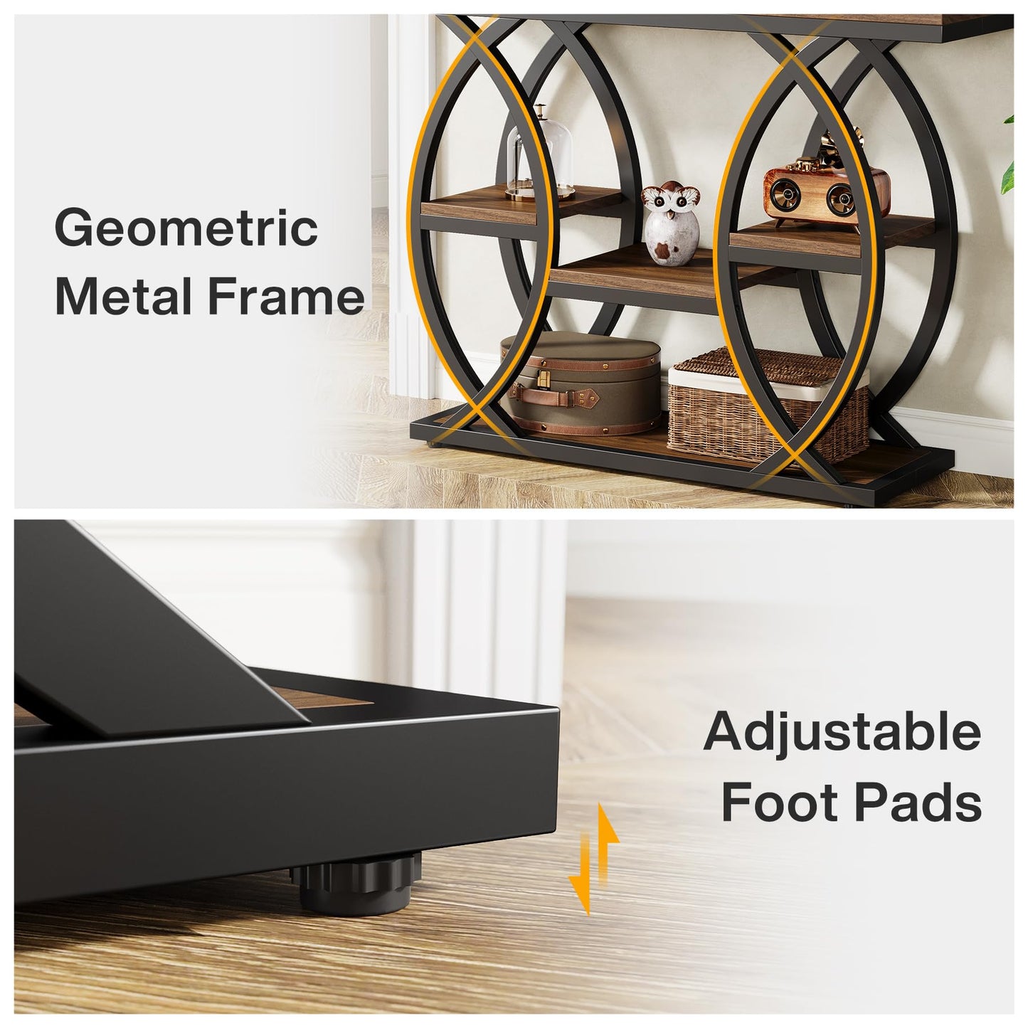 Tribesigns 39.4" Console Table, Industrial 4-Tier Sofa Table Entryway Table with Storage Shelves, Narrow Wood Accent Tables with Metal Frame for Small Spaces, Hallway, Foyer, Rustic Brown