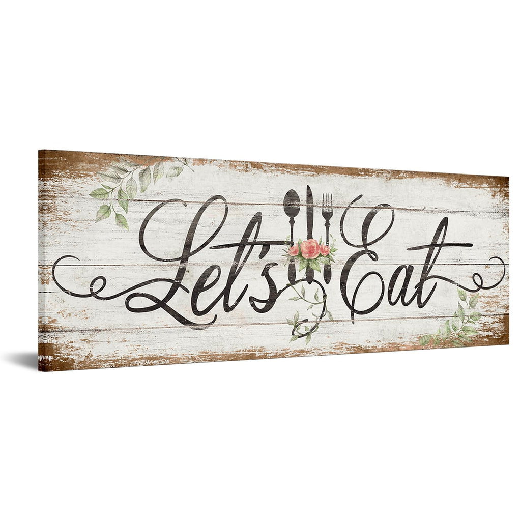 KREATIVE ARTS Let's Eat Kitchen Canvas Wall Art Print Vintage Inspirational Quotes Painting Picture Giclee Prints for Restaurant Cafe Farmhouse Decor Housewarming Gift 20x55 Inches