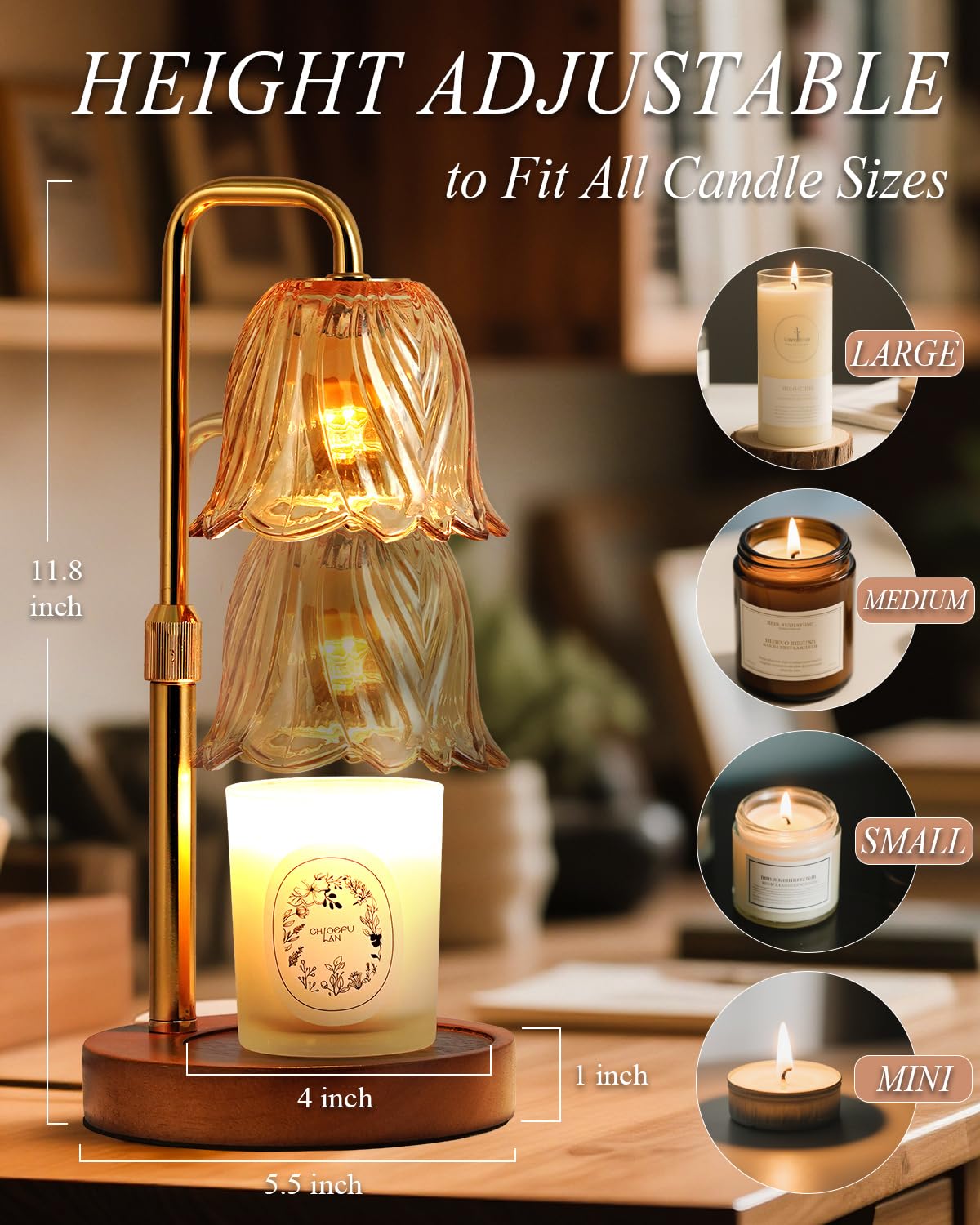Flower Candle Warmer Lamp with Timer Dimmable, Candle Warming Lamp Height Adjustable, Birthday Gifts for Women Mom, Candles Warmer Light for Jar Candles, Christmas Gifts, House Warming Gifts New Home