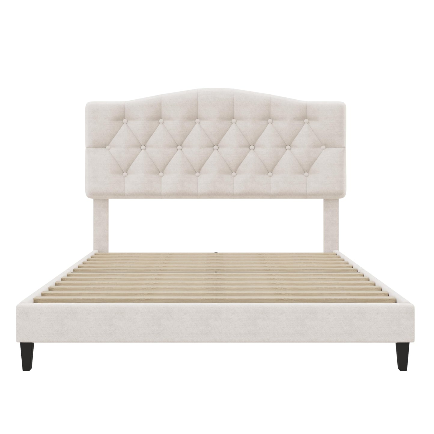 Harper & Bright Designs Full Size Upholstered Platform Bed Frame with Adjustable Headboard and Button Tufted, Wooden Slats and Metal Support, No Box Spring Needed,Beige