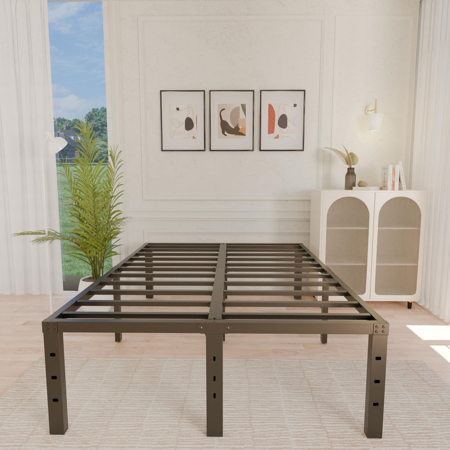 ALDRICH 18 Inch Metal Full Size Bed Frame - Black Basic Steel Slats Platform, Easy Assembly Heavy Duty Noise Free Bedframes, No Box Spring Needed