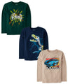 The Children's Place,Boys,Assorted Everyday Long Sleeve Graphic T-Shirts,multipacks,Controller/Race Car/Dino Skeleton 3-Pack,Medium