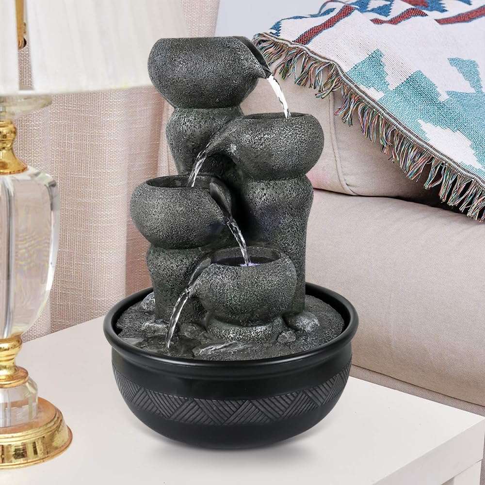 chillscreamni Large Indoor Water Fountain - 15.7”5-Step Relaxation Waterfall Feature with LED Light&Soothing Water Sounds for Office, Room Decor, Portable Feng Shui Tabletop Fountain Indoor Outdoor