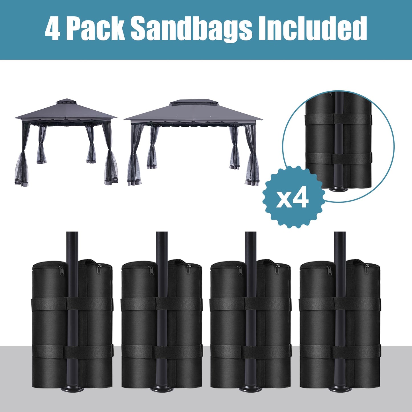 FAB BASED 10x13ft Patio Gazebo with Mosquito Netting and Sand Bag, Fireproof Enclosure & Waterproof Screen Tent, Garden Pavilion for Patio, Backyard, Lawn (Dark Grey)