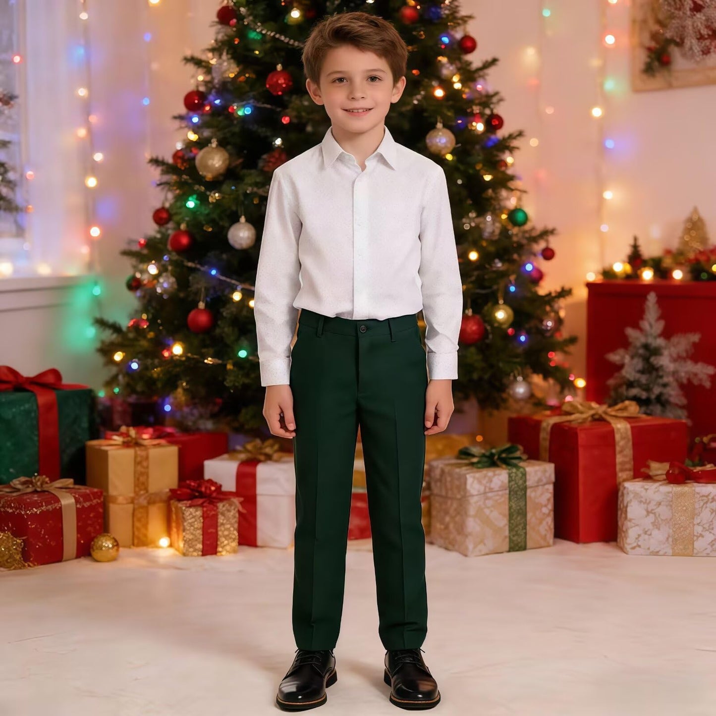 Boys Coffee Pants School Uniforms Pants Flat Front Adjustable Waist Slacks Size 12