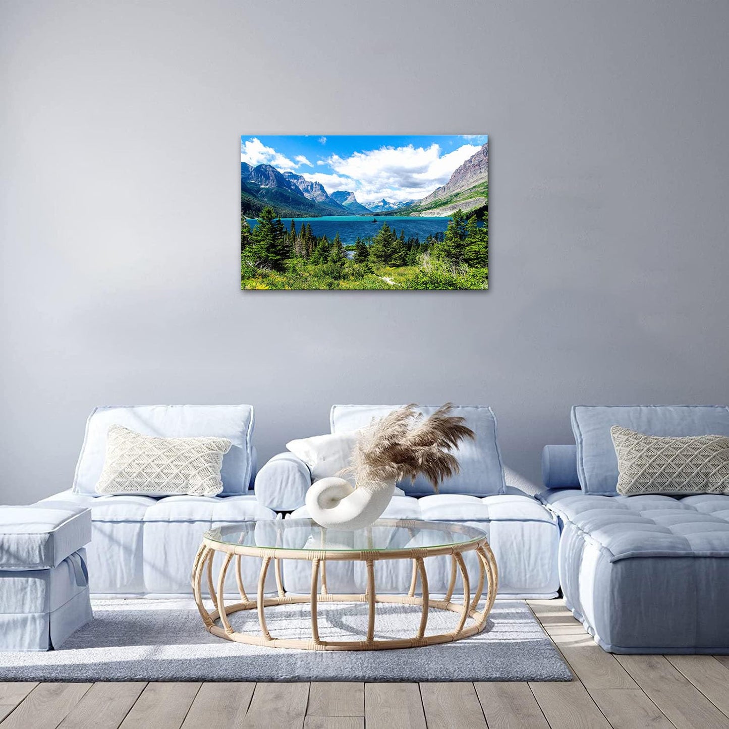 SKASNFAI Glacier National Park Wall Art Lake Mountains Pictures Framed Canvas Prints Artwork for Living room Bedroom Office Ready to Hang (24x36 inch)