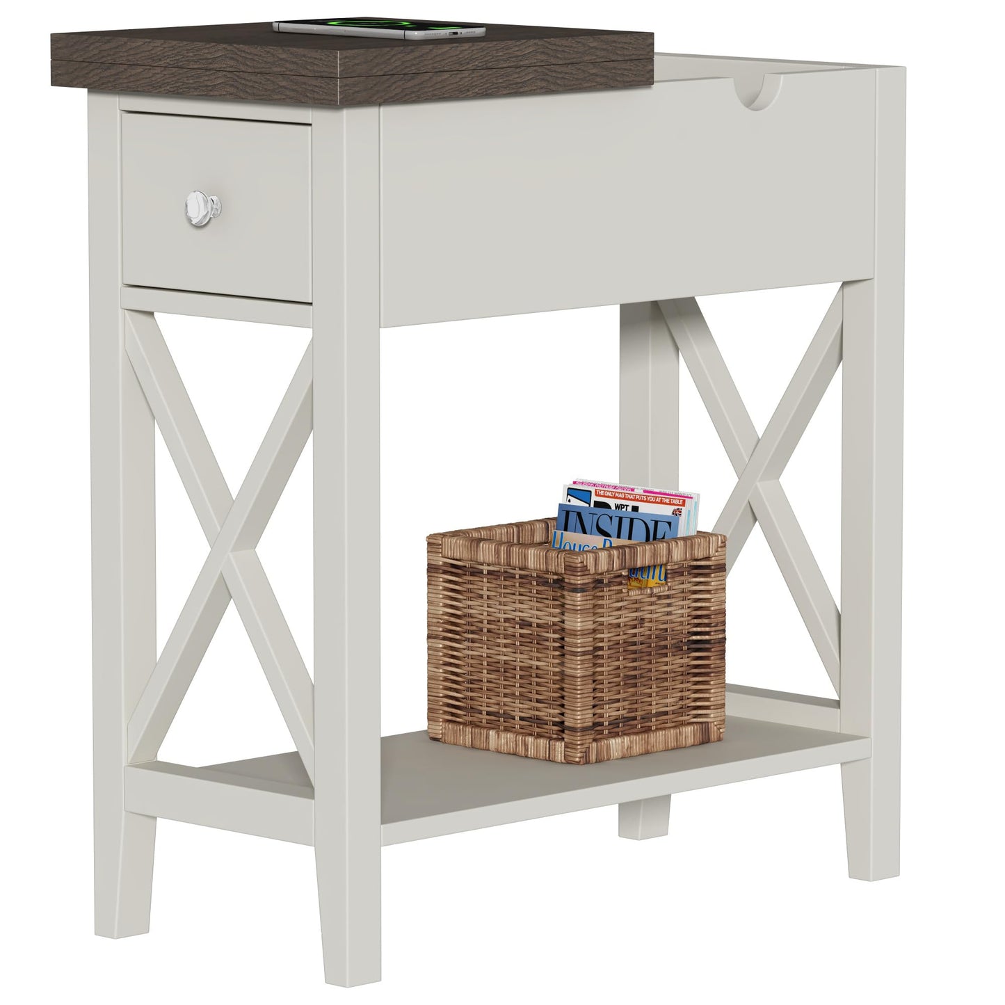 ChooChoo Farmhouse End Table with Drawer, Accent Small Side Table Nightstand for Living Room, Bedroom, and Small Spaces - Soft White