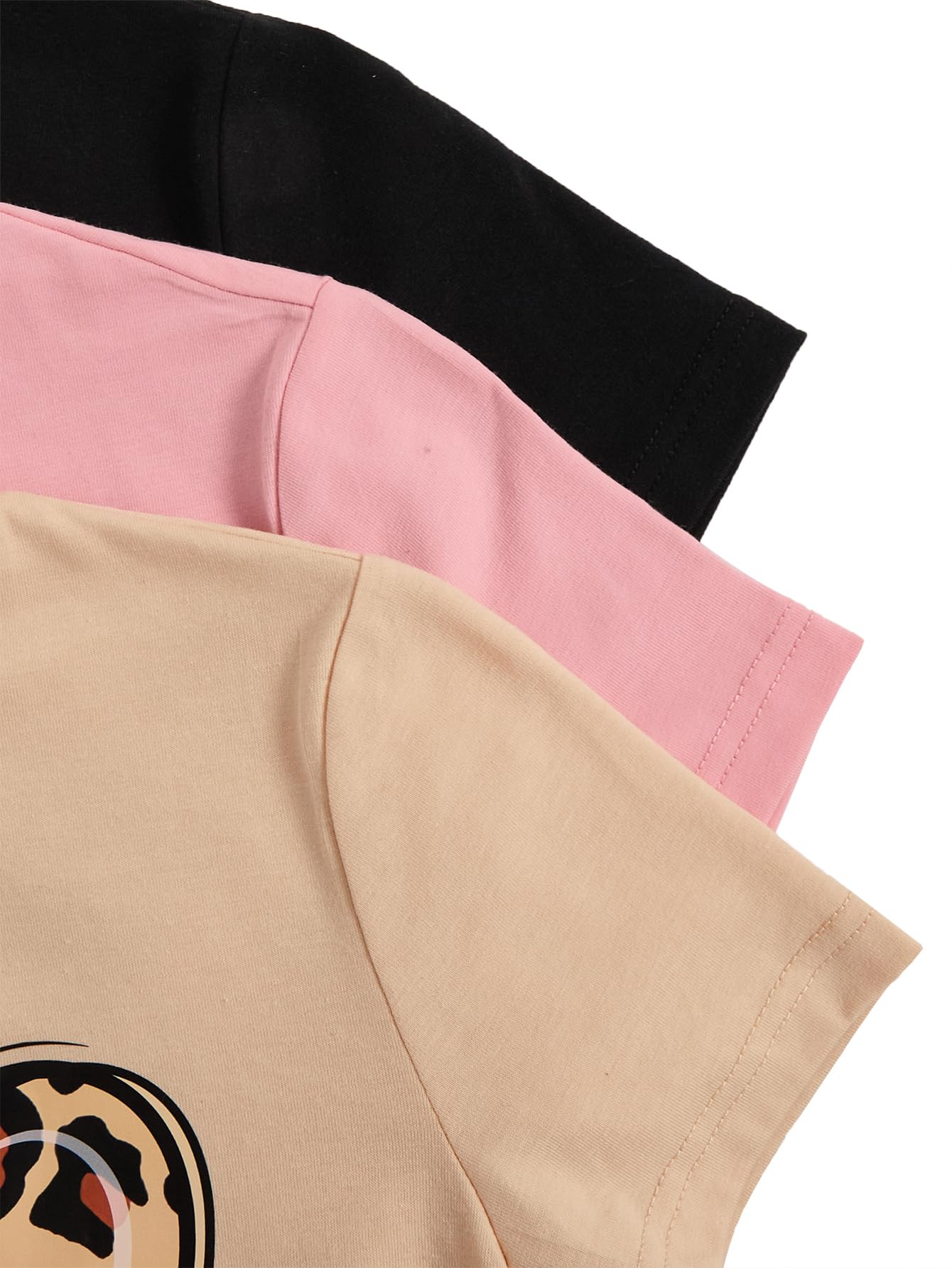 RoseSeek Girl's 3 Packs Star Butterfly Graphic Tees Crew Neck Short Sleeve T Shirt Casual Tops Pink Beige Black 10 Years
