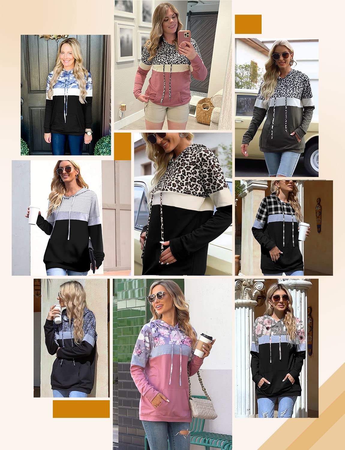 Angerella Women's Color Block Hoodies Fall Long Sleeve Sweatshirt Casual Drawstring Pullover Tops Striped Shirts Black L