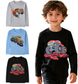 Demifill Toddler Boys 3 Pack Long Sleeve Truck T-Shirts Kid Boys Crew Neck T-Shirt Size 8Years