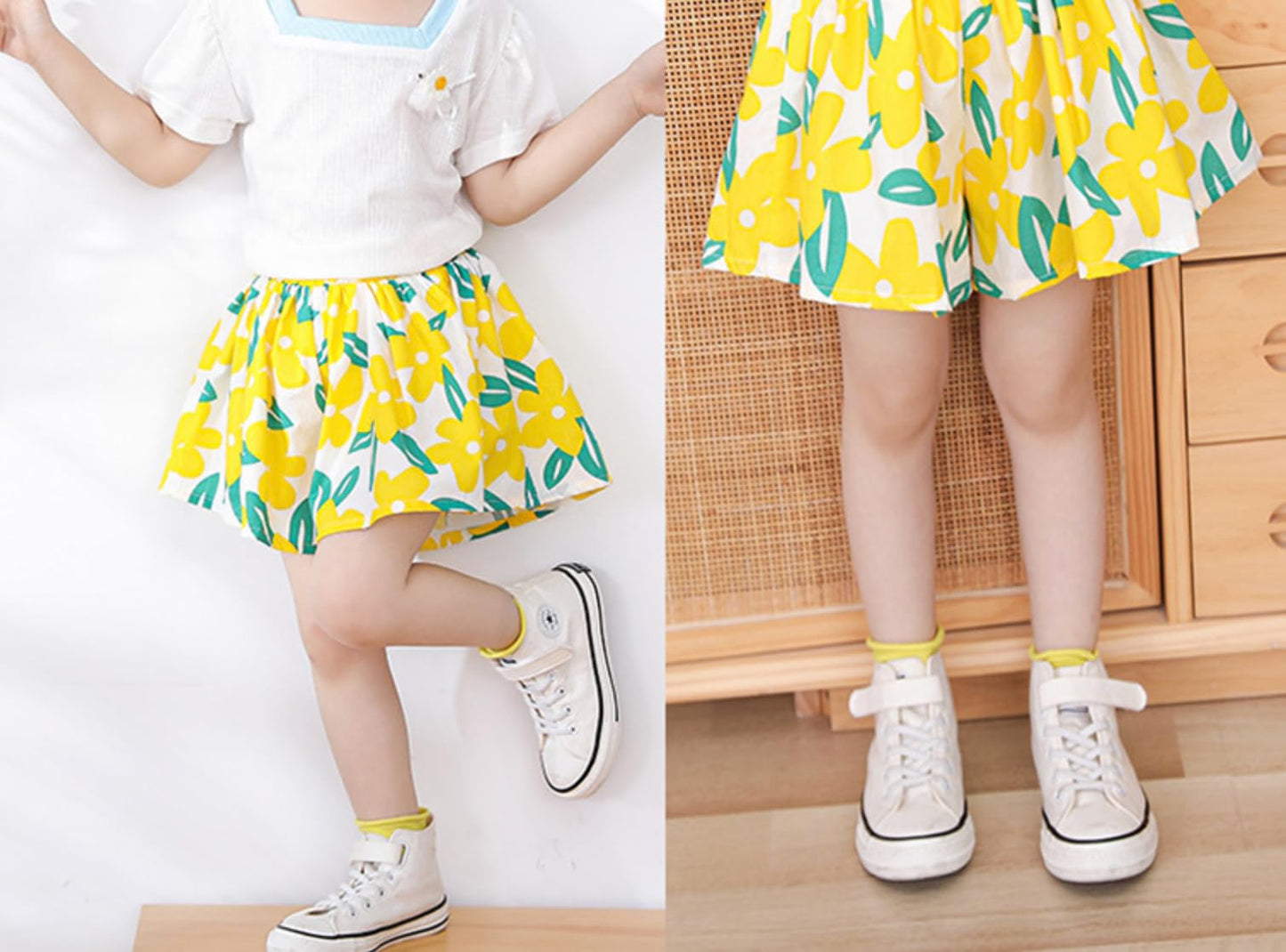 Deerhobbes Design your own Girls' Short Sets - Trendy Summer Outfits for Girls Fashionable Clothing Sets 4pc (yellow, 4-5 years old) 110