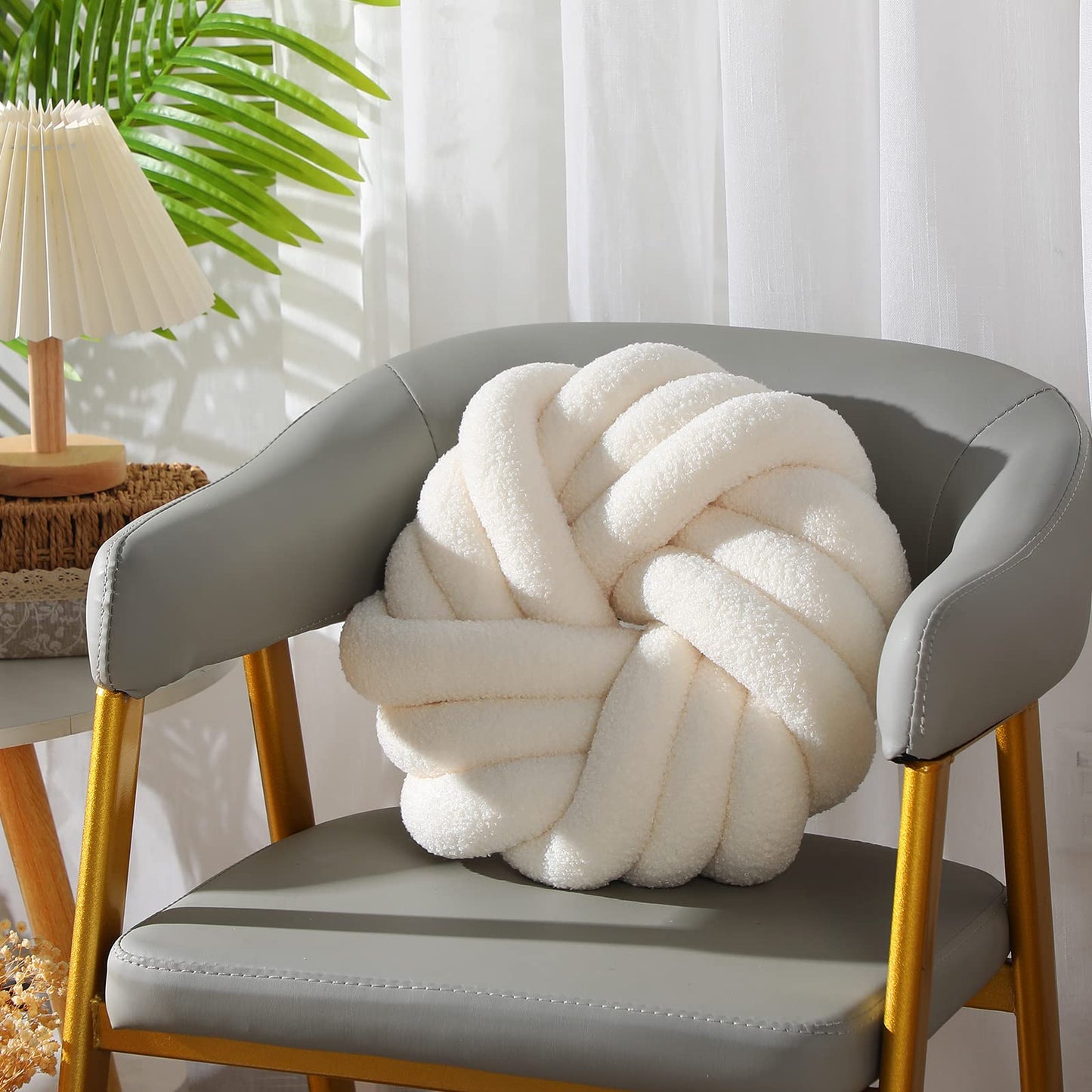 Marsui 2 Pieces Knot Ball Pillows 14 x 14 Inch Decorative Pillow for Couch Bedroom Plush Throw Knot Pillow Soft Handmade Chair Cushion for Living Room Car Decorations(Beige)