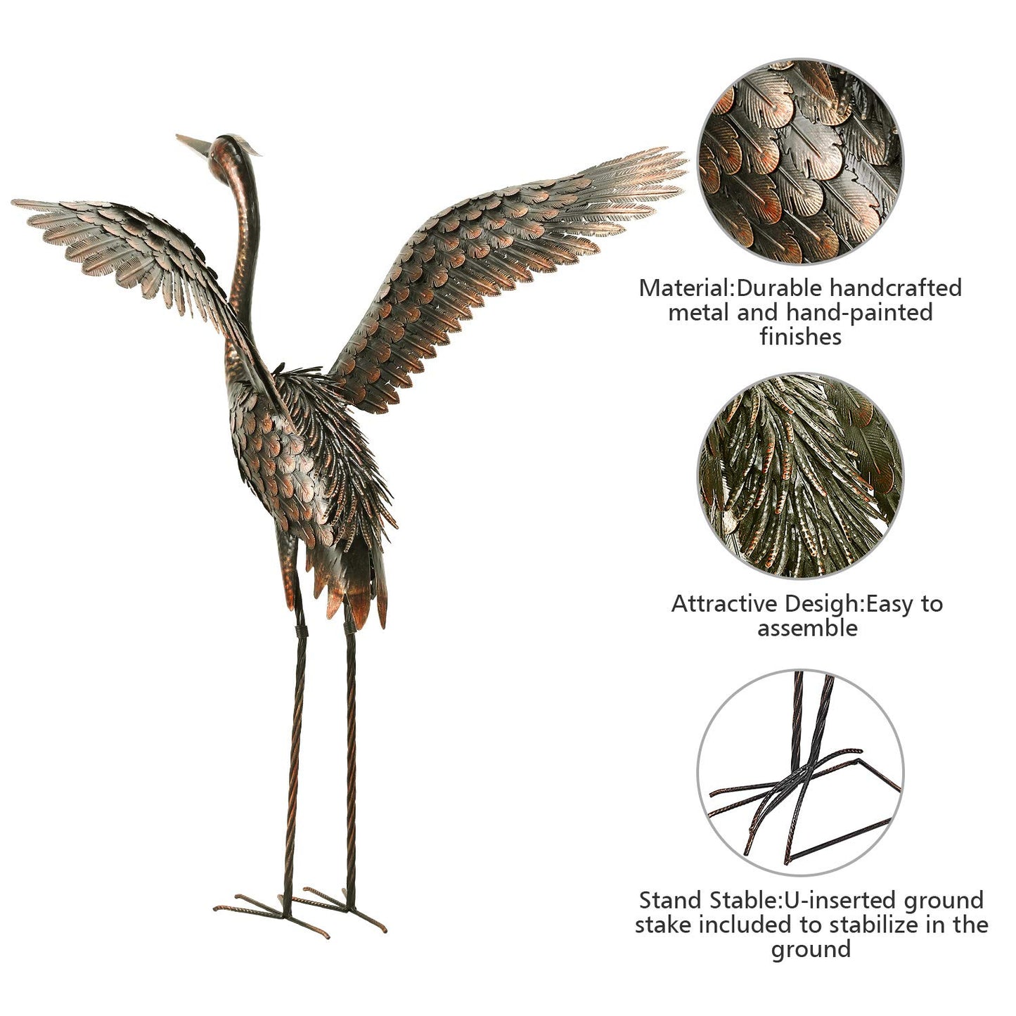 chisheen Garden Statue Outdoor Metal Heron Crane Yard Art Sculpture for Lawn Patio Backyard Decoration,46 inch (2-Pack)