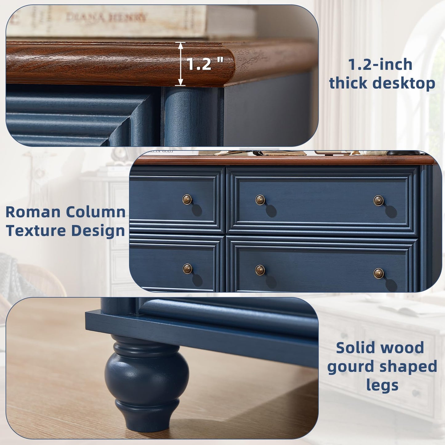 Farmhouse Dressers & Night Stand Set of 4, Wood 54" Wide Dresser & 43.5"Tall Chest of Drawers, 18" with Charging Station Nightstand Set of 2, Bedroom Furniture Dresser Set for Home Living Room Hallway