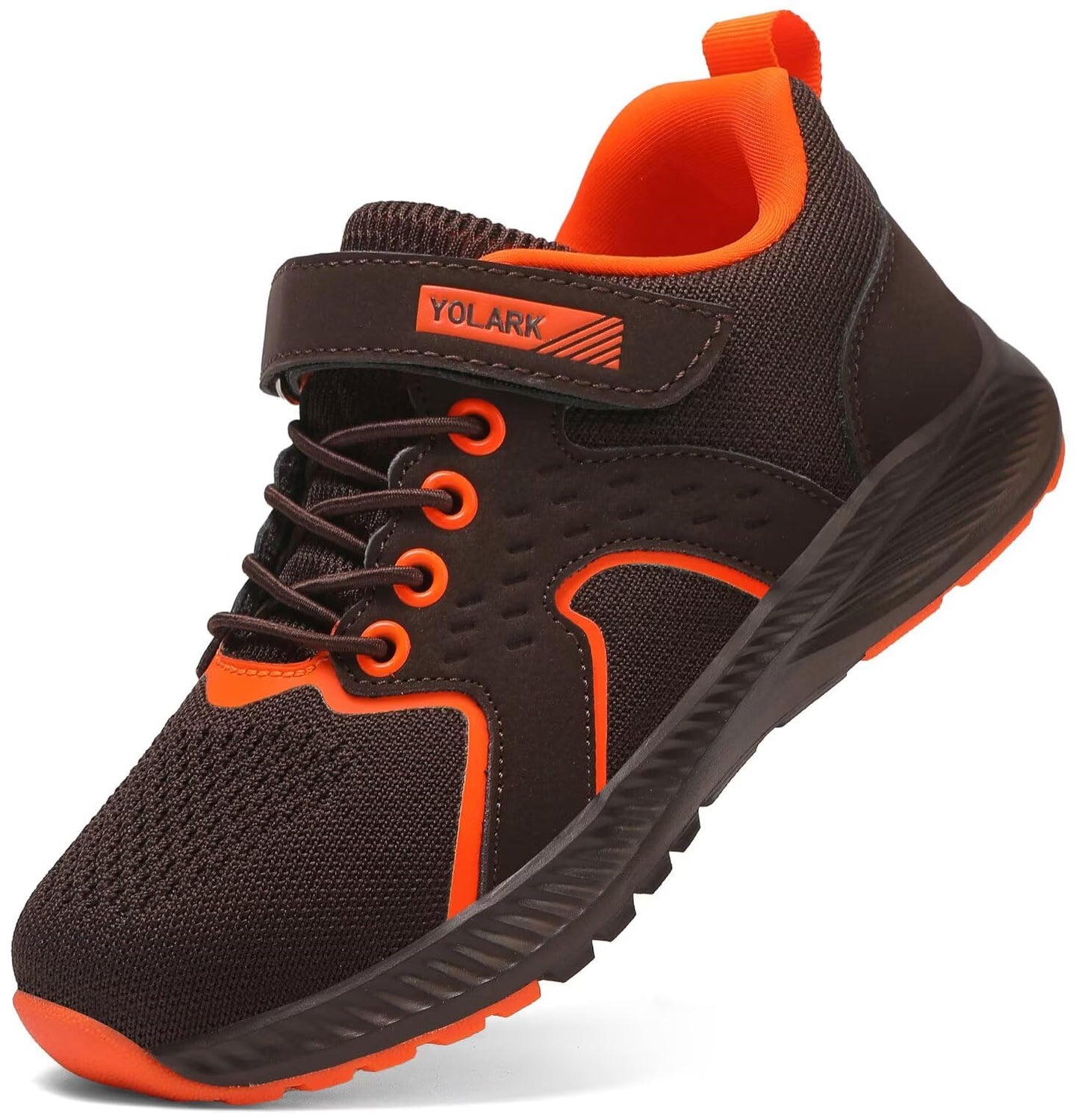 YOLARK Kids Sneakers for Boys Girls Running Tennis Shoes Non-Slip Hiking Walking Shoes Lightweight Breathable Sport Athletic（Brown Big 4.5）