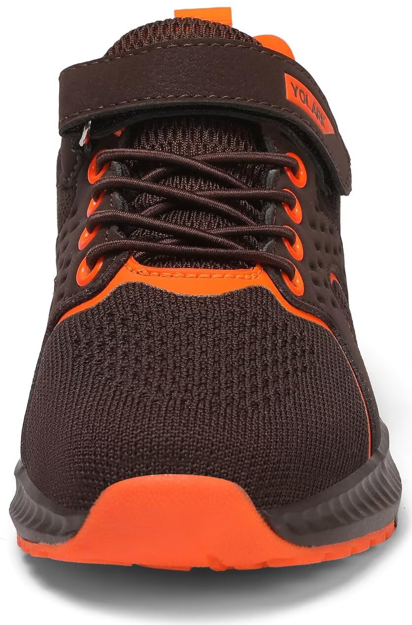 YOLARK Kids Sneakers for Boys Girls Running Tennis Shoes Non-Slip Hiking Walking Shoes Lightweight Breathable Sport Athletic（Brown Big 4.5）