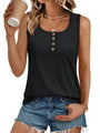 AUTOMET Womens Tank Tops 2026 Button Spring Summer Sleeveless Tee Henley Shirt Square Neck Basic Outfits Clothes Black L