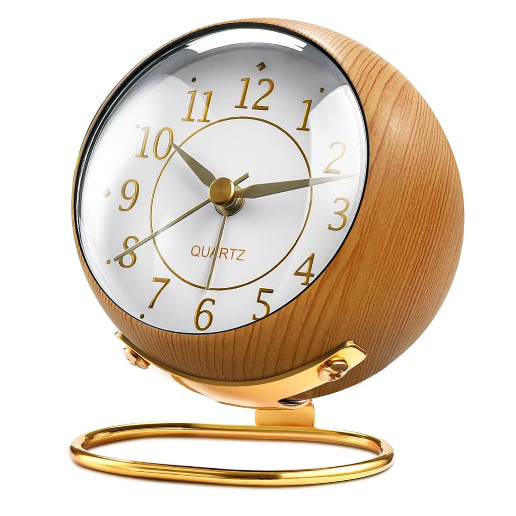 Tetino Small Clock,Alarm Clocks with Snooze Night Light,Battery Operated,no Ticking Sound,for Bedroom,Living Room,Kitchen,Cupboard,Desk,Shelf,Office,Decor,Retro Analog Clocks. (Light Colour)