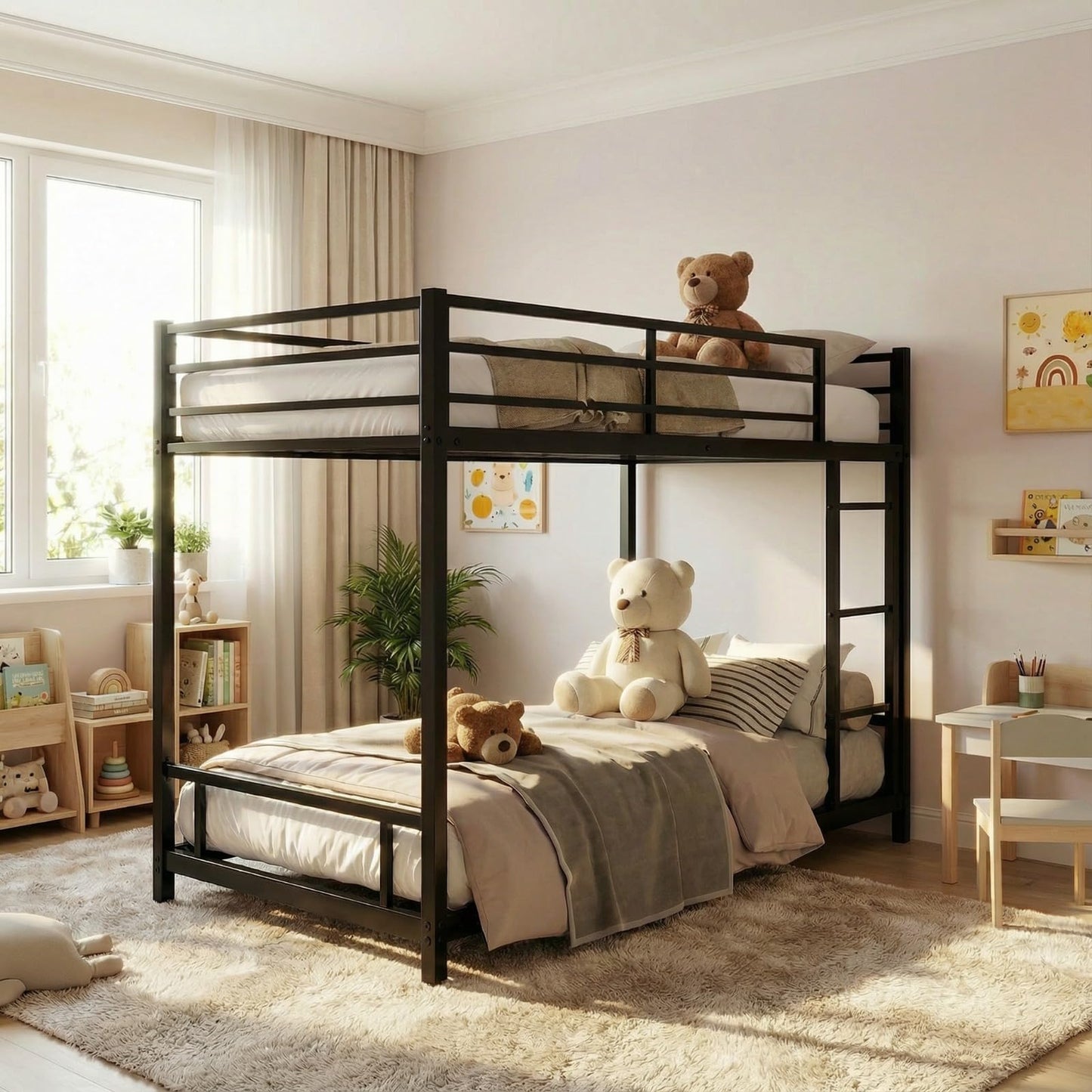 Havora Heavy-Duty Metal Twin Over Twin Bunk Bed Frame, Low 53.9” Quiet Steel Design for Kids & Teens, 400 lbs Each Bunk with 12.8” Full-Length Guardrails, Wide Ladder, No Box Spring Needed, Black