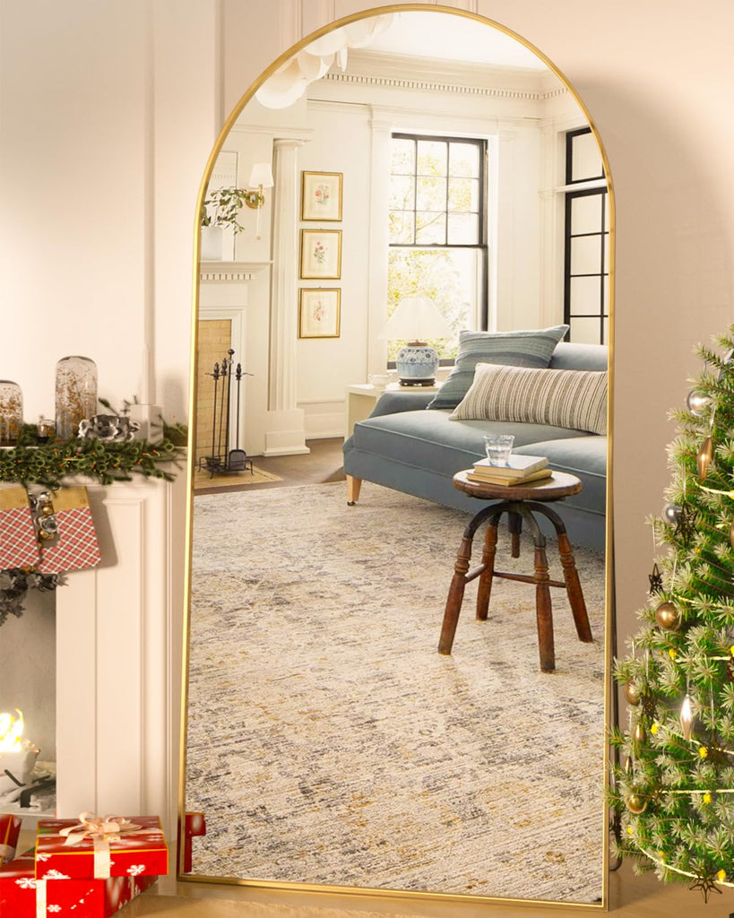 Arched Full Length Mirror, 76x34 Floor Mirror, Floor Standing Mirror Freestanding, Full Body Mirror with Stand for Bedroom, Hanging Mounted Mirror for Living Room Cloakroom, Gold
