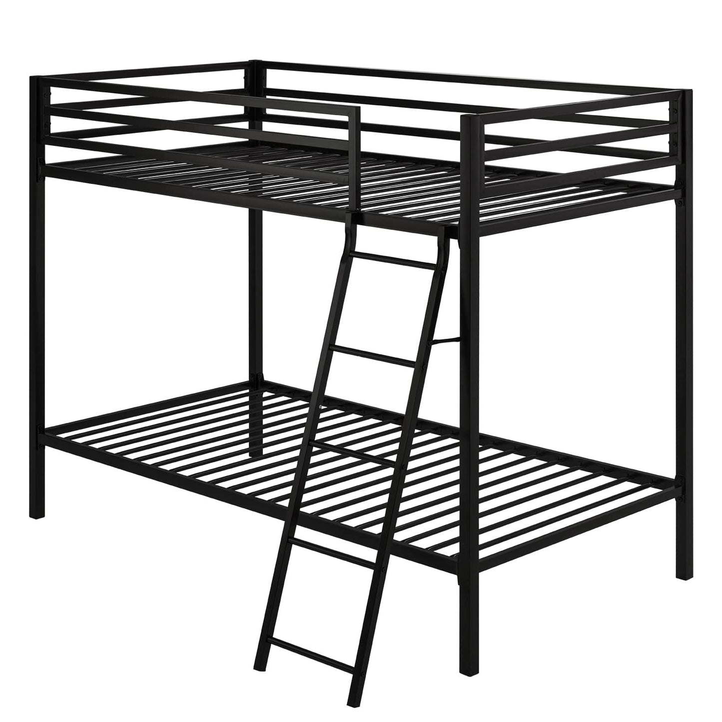 SHA CERLIN Loft Bunk Bed Twin Over Twin Size with Ladder and Guardrail,Heavy Duty Metal Slats Support No Box Spring Needed Small Space Saving Furniture for Bedroom Dorm,Black